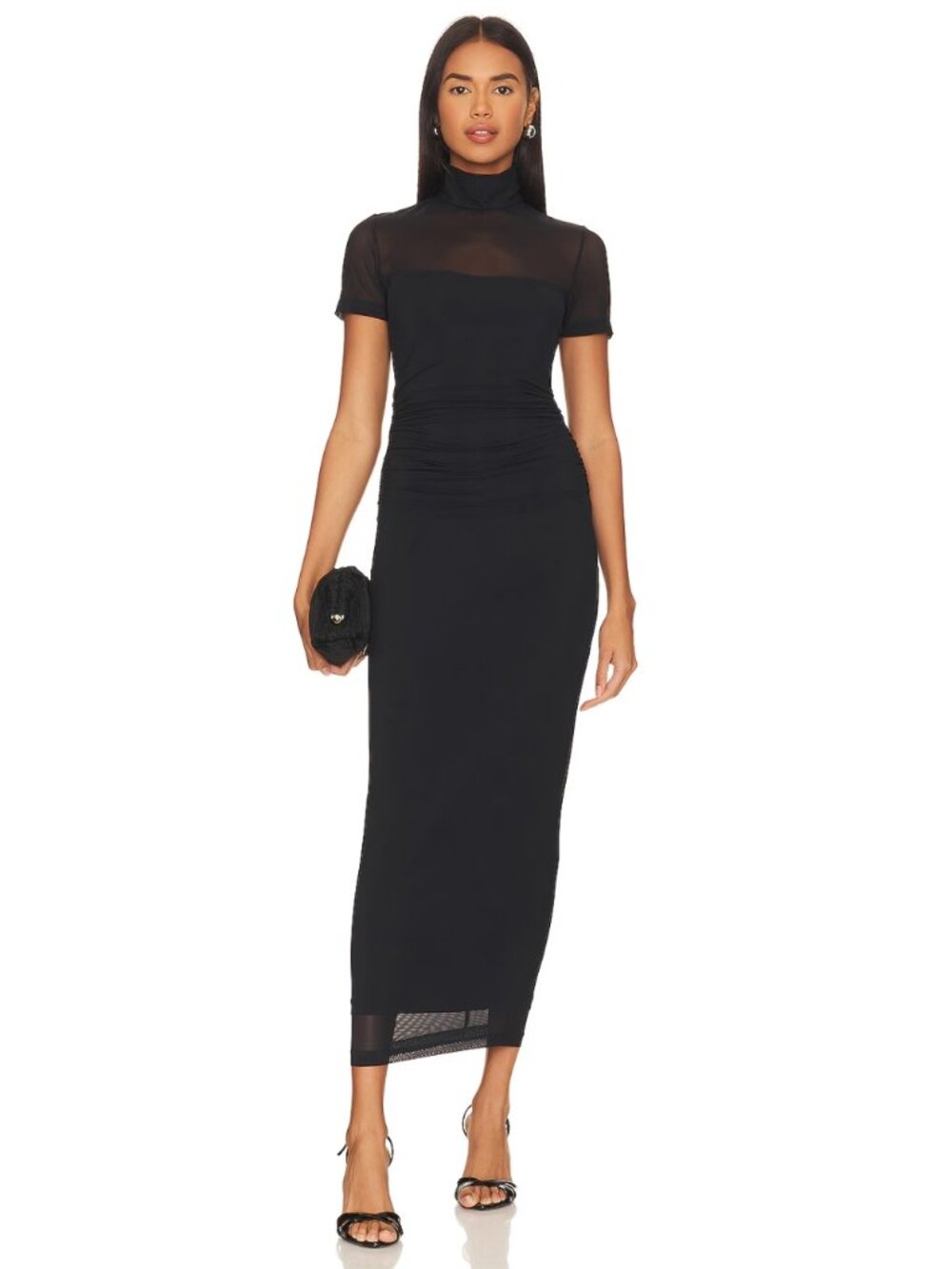 Amanda Uprichard Dominique Mesh Ruched Midi Dress Black Size Small